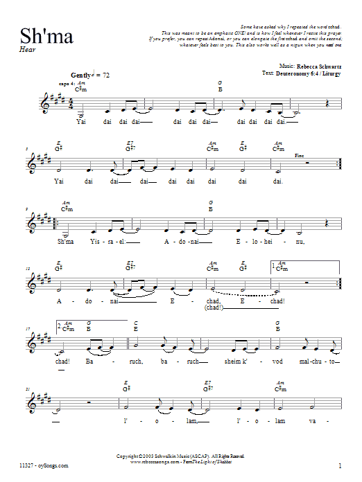 Rebecca Schwartz Sh'ma sheet music notes and chords. Download Printable PDF.