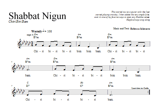 Rebecca Schwartz Shabbat Nigun sheet music notes and chords. Download Printable PDF.