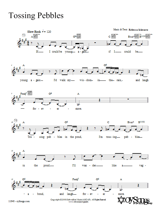 Rebecca Schwartz Tossing Pebbles sheet music notes and chords. Download Printable PDF.