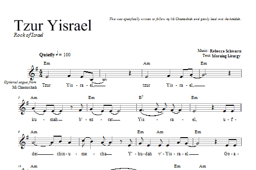 Rebecca Schwartz Tzur Yisrael sheet music notes and chords. Download Printable PDF.