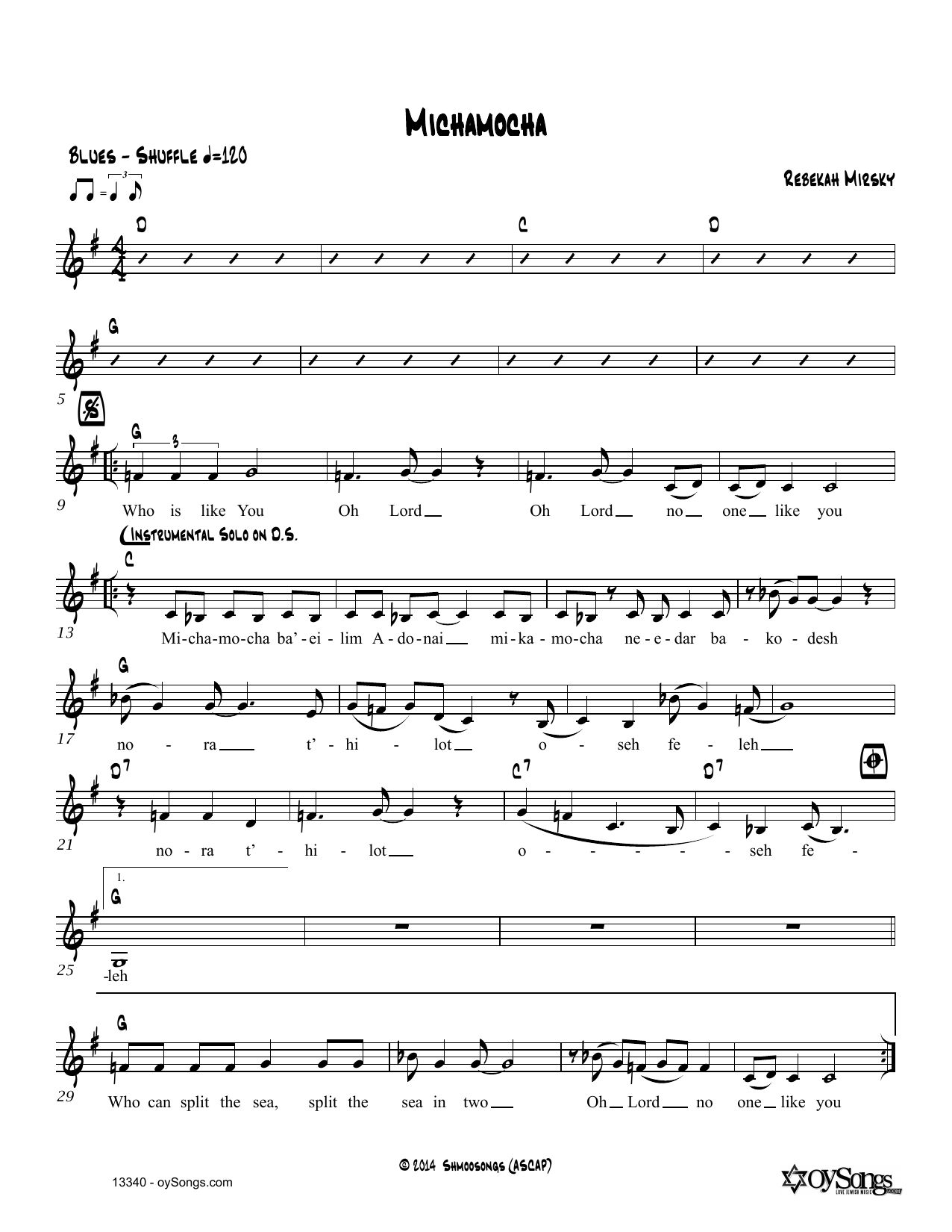 Rebecca Mirsky Mi Chamocha sheet music notes and chords. Download Printable PDF.