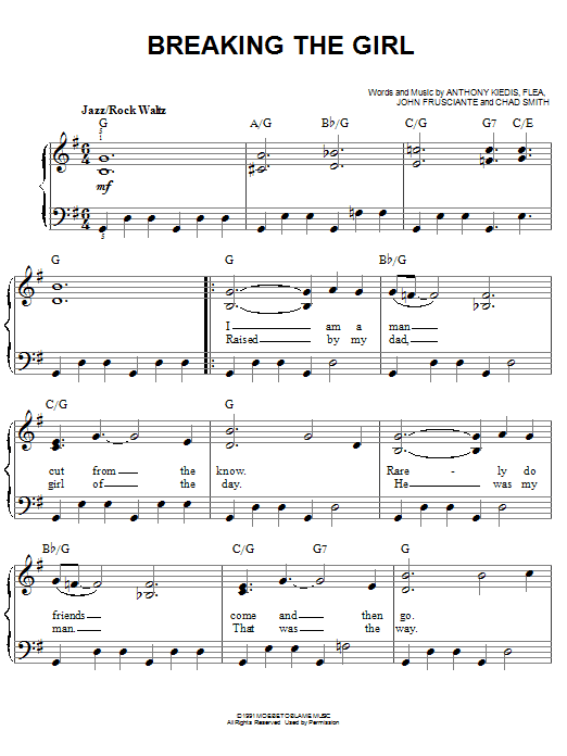 Red Hot Chili Peppers Breaking The Girl sheet music notes and chords arranged for Easy Piano