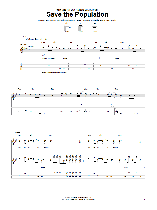 Red Hot Chili Peppers Save The Population sheet music notes and chords - Download Printable PDF and start playing in minutes.