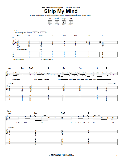 Red Hot Chili Peppers Strip My Mind sheet music notes and chords. Download Printable PDF.