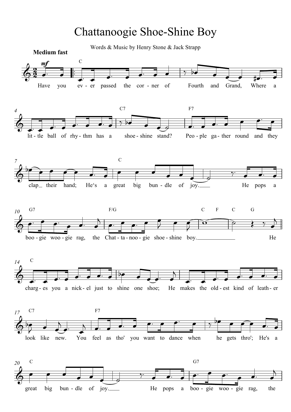 Glenn Miller Chattanoogie Shoe-Shine Boy sheet music notes and chords. Download Printable PDF.