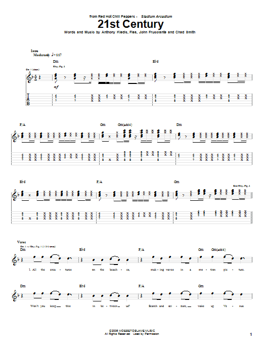 Red Hot Chili Peppers 21st Century sheet music notes and chords. Download Printable PDF.