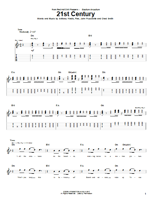 Learn to play Red Hot Chili Peppers 21st Century sheet music for Guitar Tab in minutes. Price: 6.9900$ Red Hot Chili Peppers 21st Century sheet music notes and chords. Download Printable PDF.