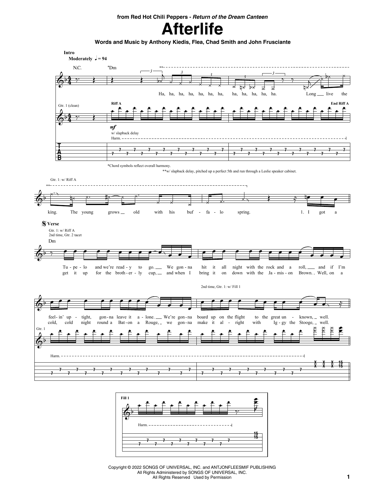 Red Hot Chili Peppers Afterlife sheet music notes and chords. Download Printable PDF.