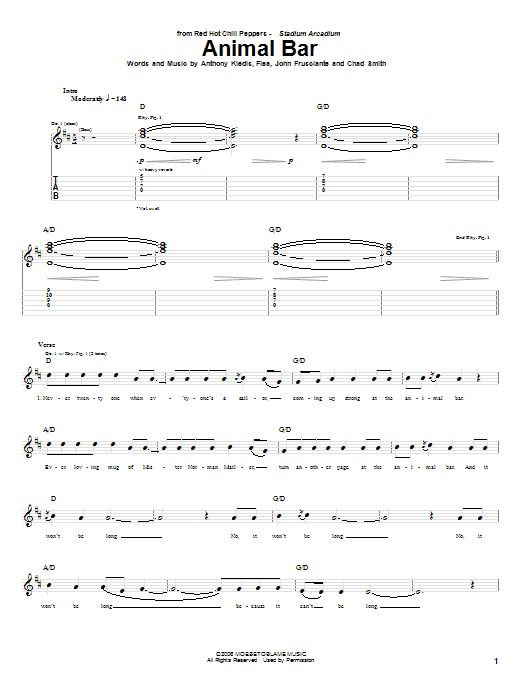 Learn to play Red Hot Chili Peppers Animal Bar sheet music for Bass Guitar Tab in minutes. Price: 7.8900$ Red Hot Chili Peppers Animal Bar sheet music notes and chords arranged for Bass Guitar Tab