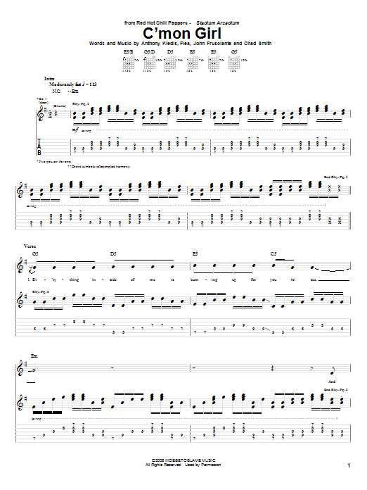 Learn to play Red Hot Chili Peppers C'Mon Girl sheet music for Bass Guitar Tab in minutes. Price: 7.8900$ Red Hot Chili Peppers C'Mon Girl sheet music notes and chords arranged for Bass Guitar Tab
