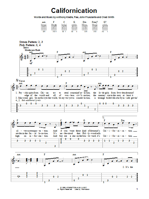 Red Hot Chili Peppers Californication sheet music notes and chords. Download Printable PDF.