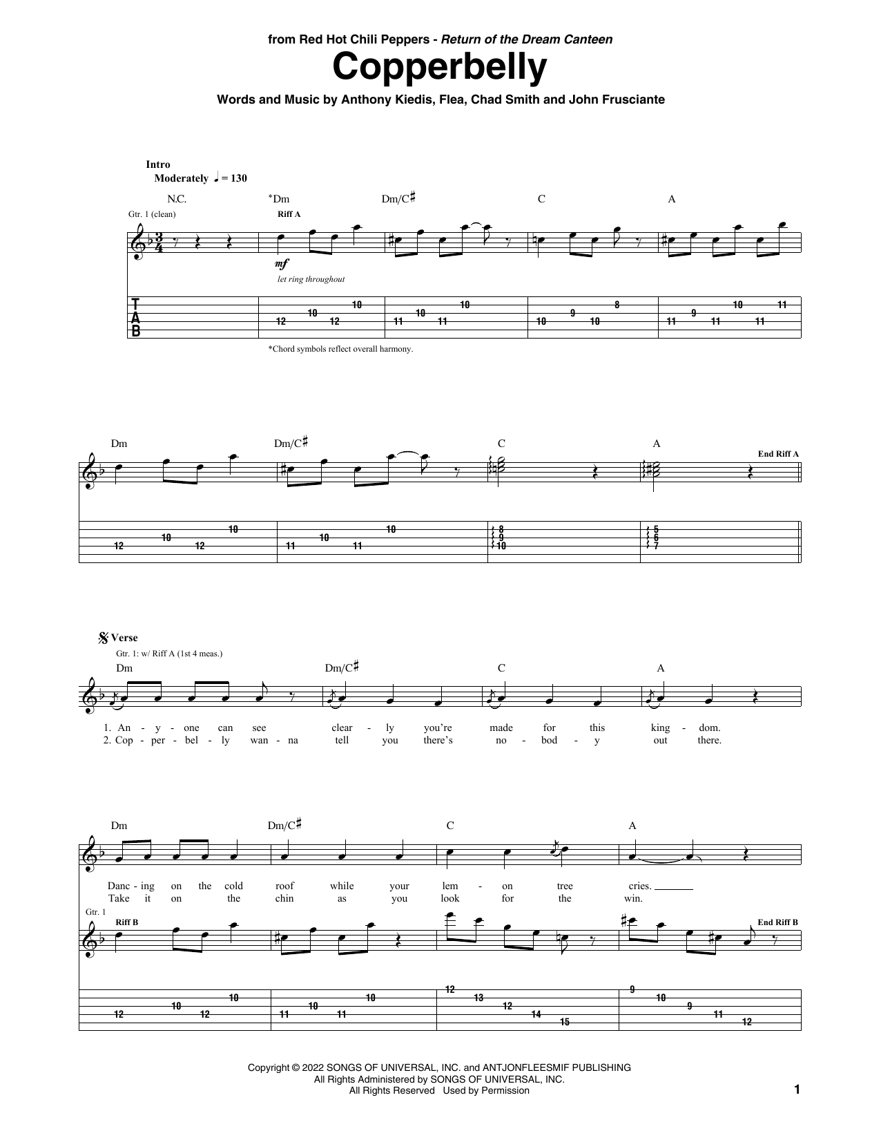 Red Hot Chili Peppers Copperbelly sheet music notes and chords. Download Printable PDF.