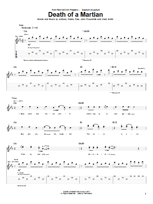Red Hot Chili Peppers Death Of A Martian sheet music notes and chords. Download Printable PDF.