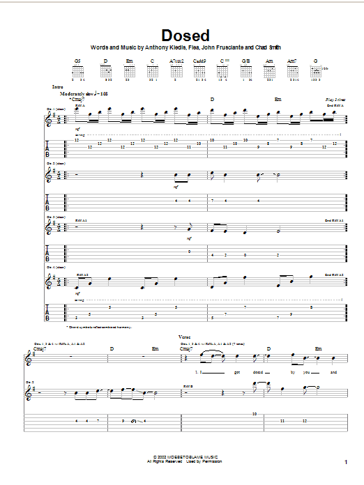 Learn to play Red Hot Chili Peppers Dosed sheet music for Guitar Tab in minutes. Red Hot Chili Peppers Dosed sheet music notes and chords. Download Printable PDF.