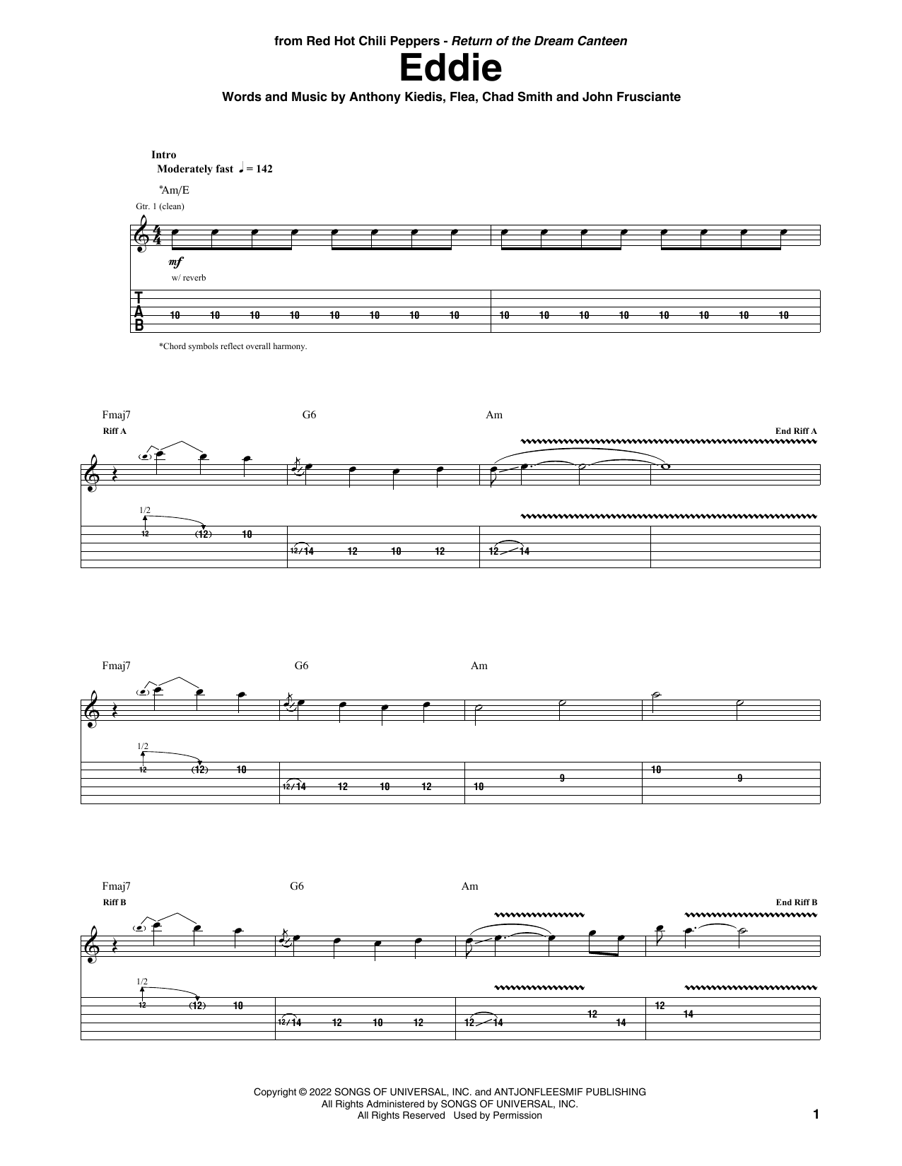 Red Hot Chili Peppers Eddie sheet music notes and chords. Download Printable PDF.