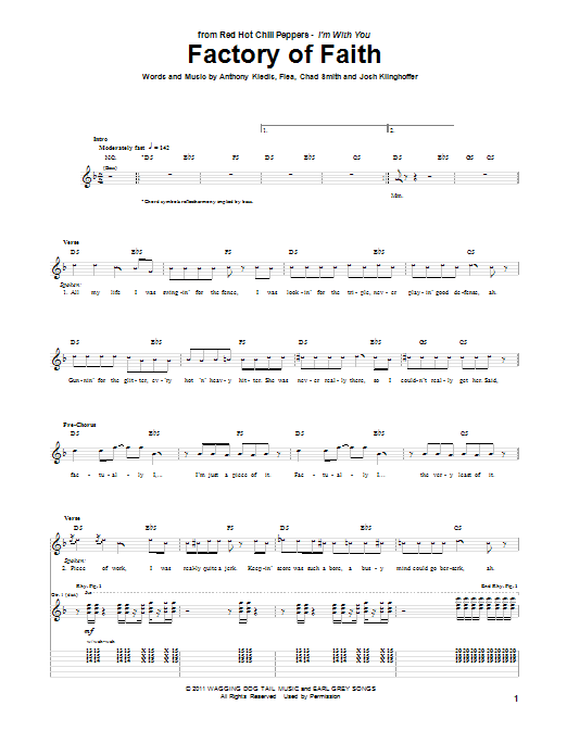 Learn to play Red Hot Chili Peppers Factory Of Faith sheet music for Bass Guitar Tab in minutes. Price: 7.8900$ Red Hot Chili Peppers Factory Of Faith sheet music notes and chords arranged for Bass Guitar Tab