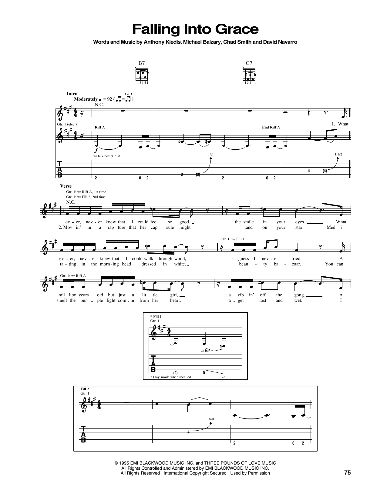 Red Hot Chili Peppers "Falling Grace" Sheet Music PDF Notes, Chords | Alternative Score Guitar Tab Download Printable. SKU: 172021