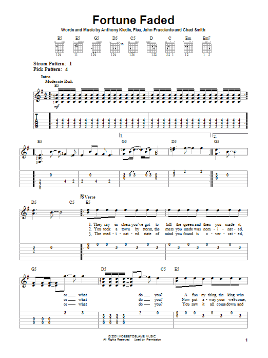 Avenue rotation Forsendelse Red Hot Chili Peppers "Fortune Faded" Sheet Music PDF Notes, Chords | Pop  Score Guitar Tab Download Printable. SKU: 27349
