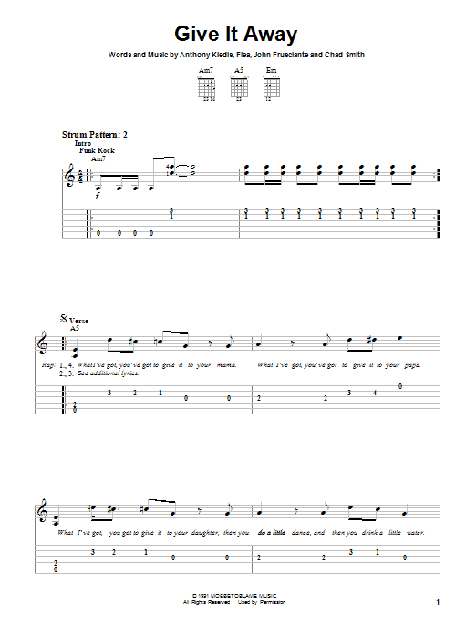 Red Hot Chili Peppers "Give It Away" Sheet Music PDF Notes, Chords | Download,