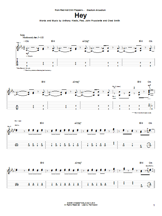 kokain utilfredsstillende klinke Red Hot Chili Peppers "Hey" Sheet Music PDF Notes, Chords | Rock Score  Guitar Tab Download Printable. SKU: 55643