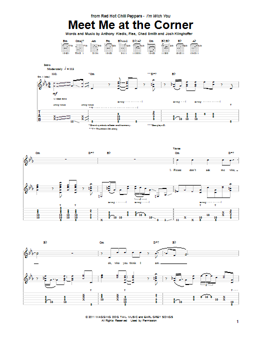 Learn to play Red Hot Chili Peppers Meet Me At The Corner sheet music for Bass Guitar Tab in minutes. Red Hot Chili Peppers Meet Me At The Corner sheet music notes and chords. Download Printable PDF.