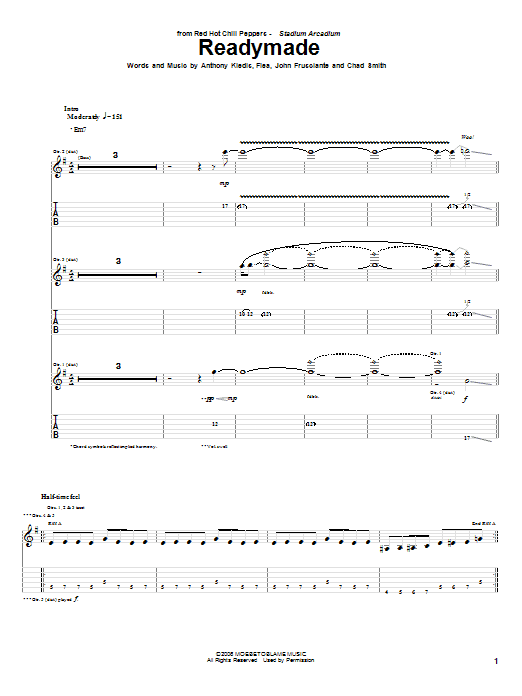 Red Hot Chili Peppers Readymade sheet music notes and chords. Download Printable PDF.