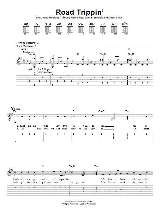 Red Hot Chili Peppers Road Trippin' sheet music notes and chords. Download Printable PDF.