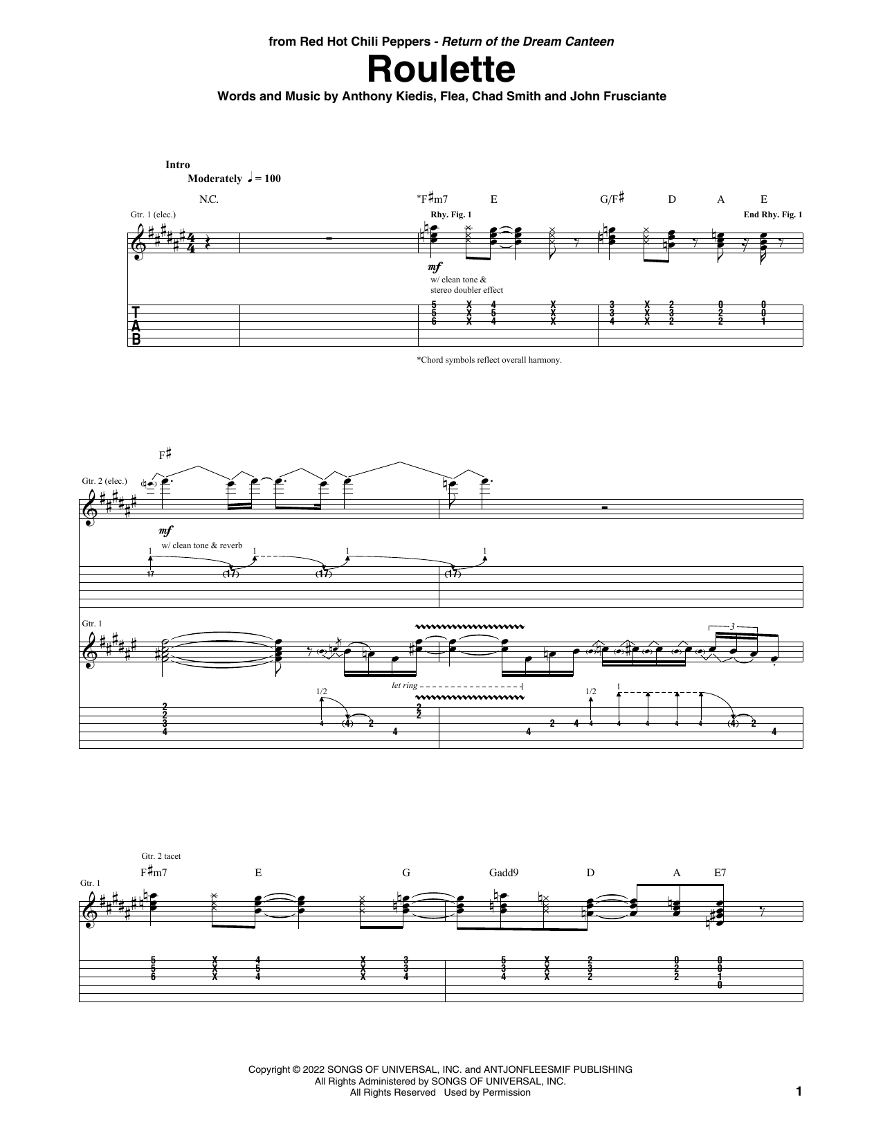 Red Hot Chili Peppers Roulette sheet music notes and chords. Download Printable PDF.