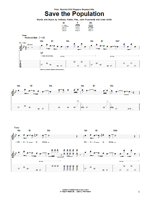 Learn to play Red Hot Chili Peppers Save The Population sheet music for Bass Guitar Tab in minutes. Price: 7.8900$ Red Hot Chili Peppers Save The Population sheet music notes and chords arranged for Bass Guitar Tab