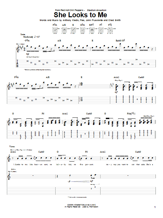 Learn to play Red Hot Chili Peppers She Looks To Me sheet music for Bass Guitar Tab in minutes. Price: 7.8900$ Red Hot Chili Peppers She Looks To Me sheet music notes and chords arranged for Bass Guitar Tab