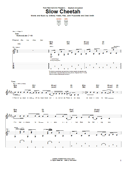 Learn to play Red Hot Chili Peppers Slow Cheetah sheet music for Bass Guitar Tab in minutes. Red Hot Chili Peppers Slow Cheetah sheet music notes and chords. Download Printable PDF.