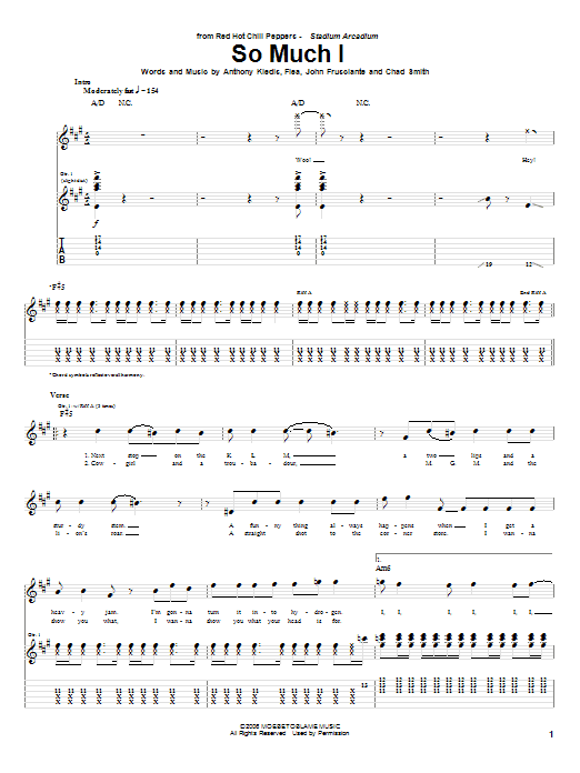 Red Hot Chili Peppers So Much I sheet music notes and chords. Download Printable PDF.
