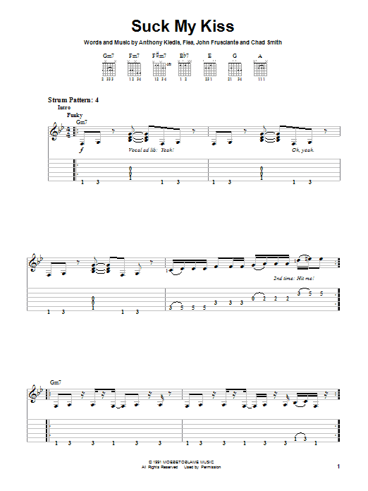 Red Hot Chili Peppers Suck My Kiss sheet music notes and chords. Download Printable PDF.