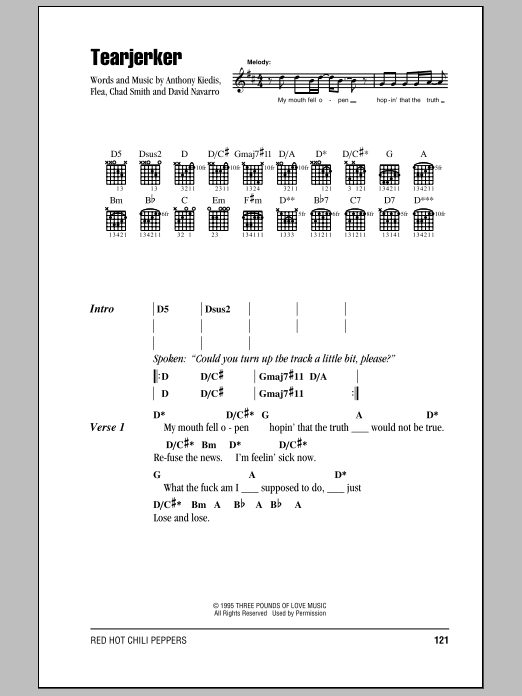 Red Hot Chili Peppers Tearjerker sheet music notes and chords. Download Printable PDF.