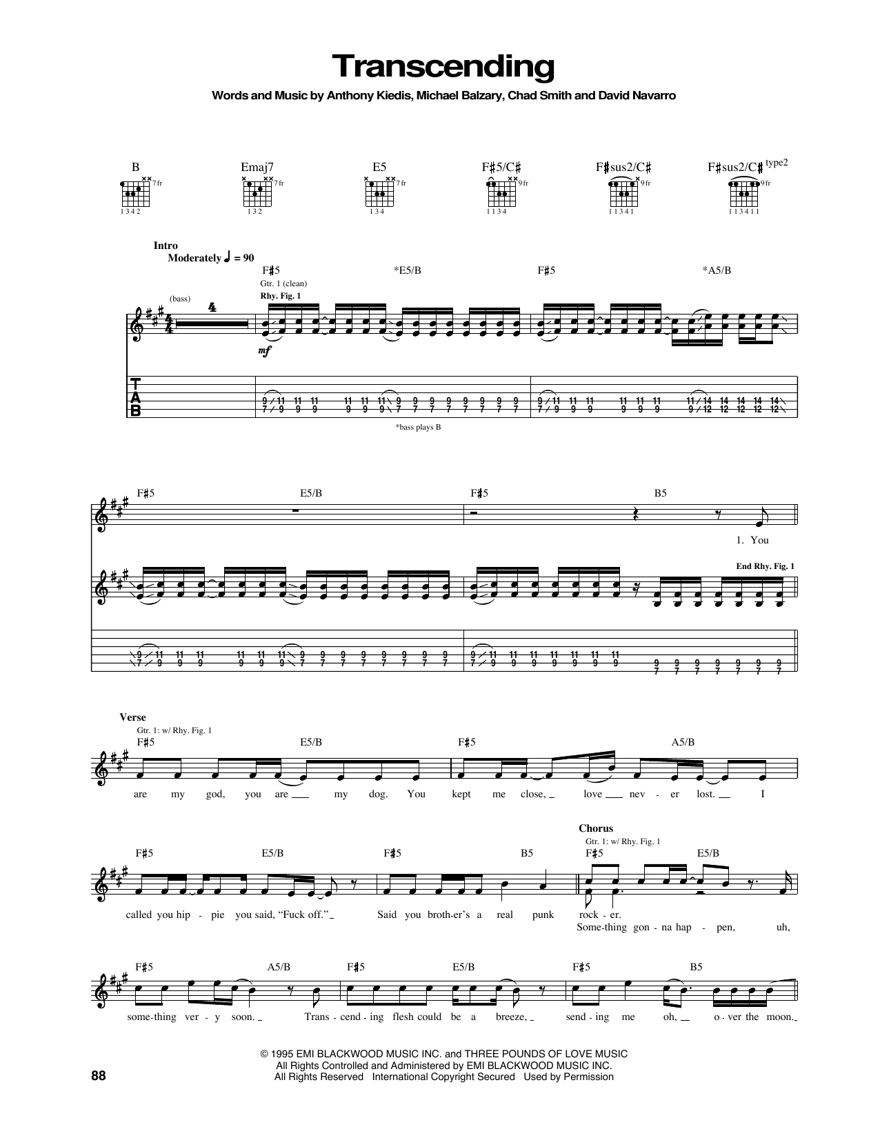 Red Hot Chili Peppers Transcending sheet music notes and chords. Download Printable PDF.