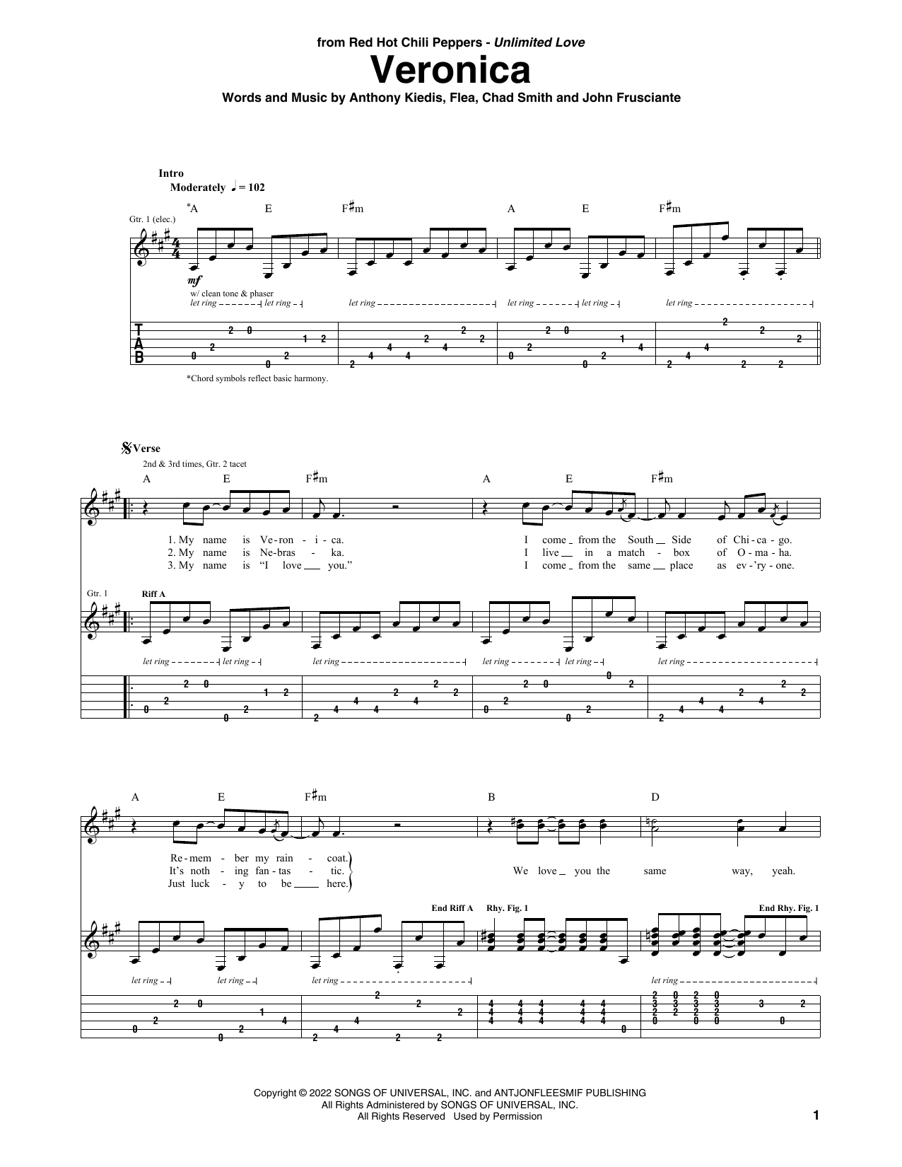 Red Hot Chili Peppers Veronica sheet music notes and chords. Download Printable PDF.