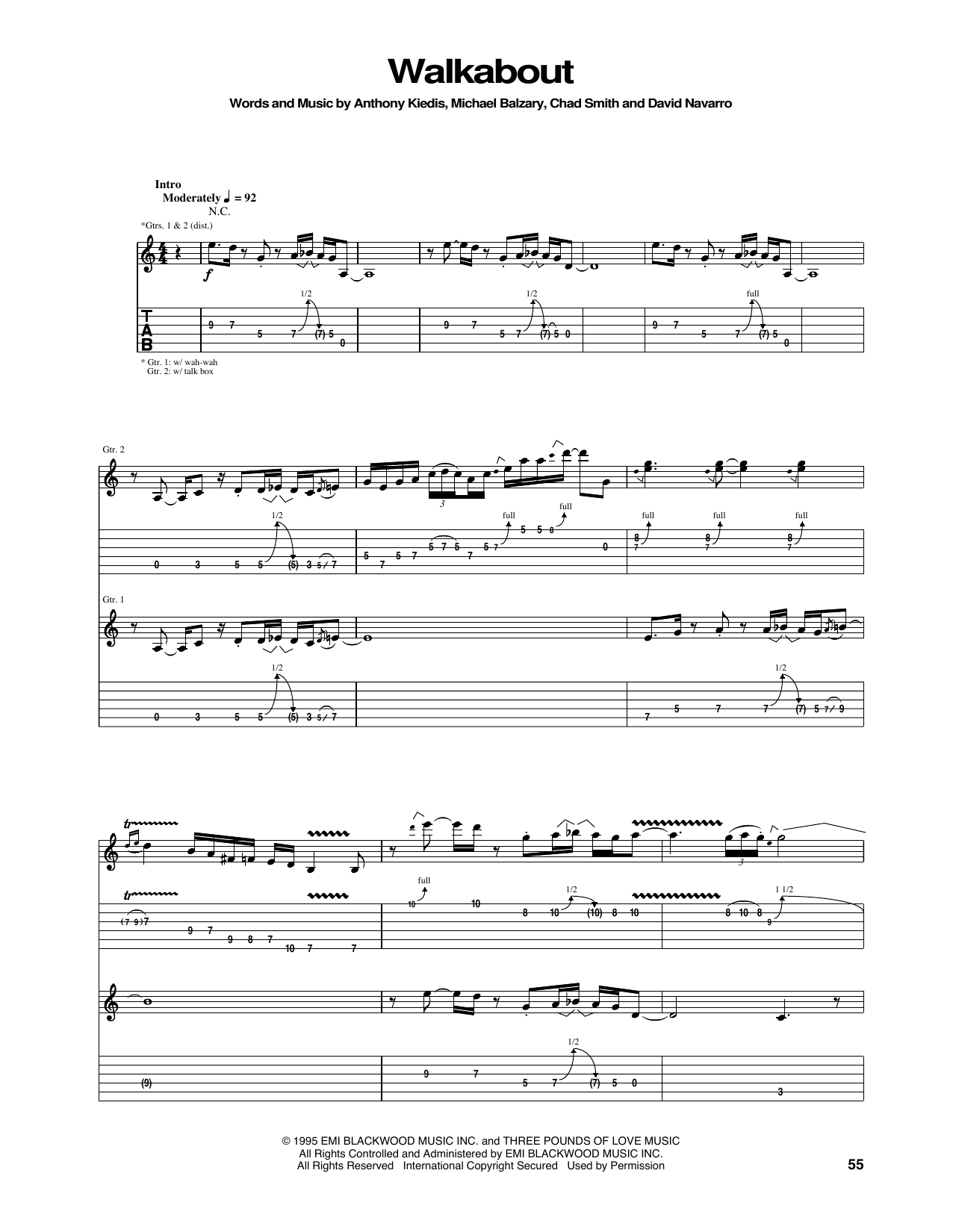 Red Hot Chili Peppers Walkabout sheet music notes and chords. Download Printable PDF.