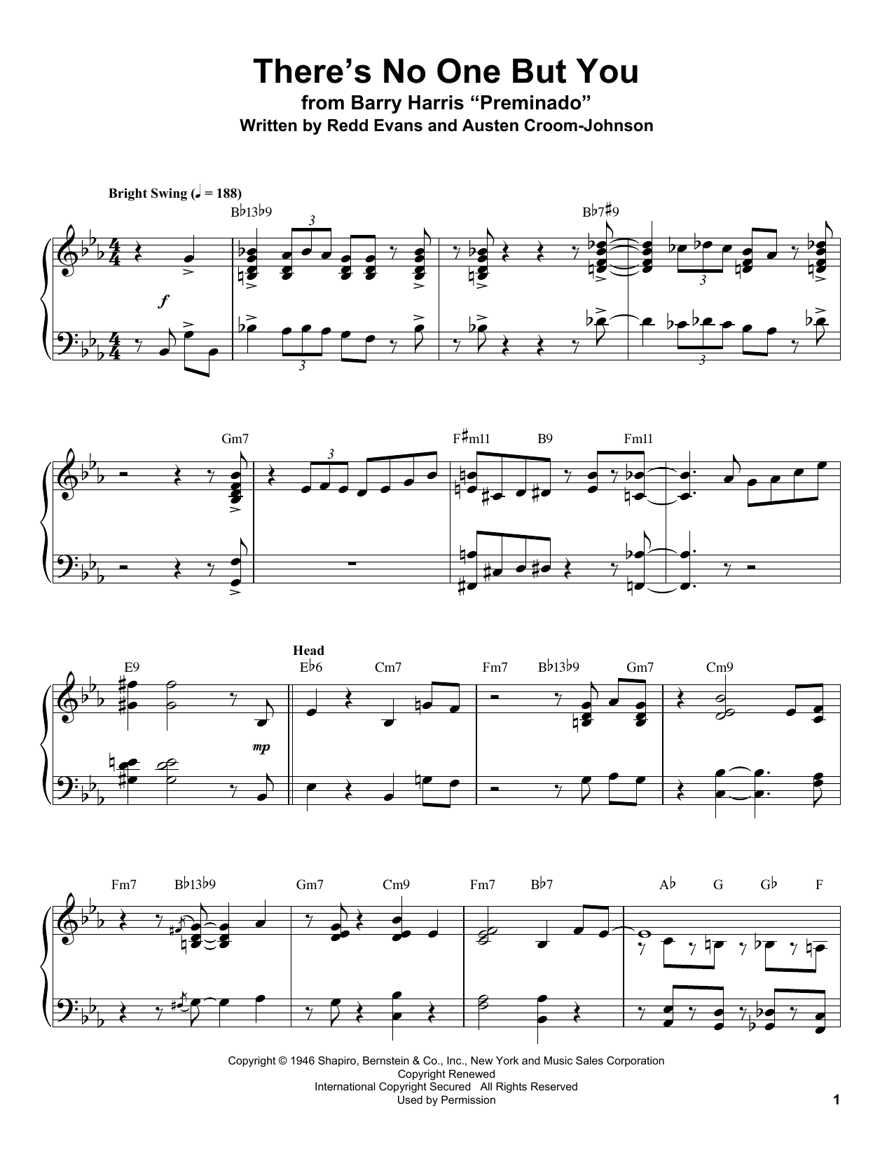 Redd Evans There S No One But You Sheet Music Pdf Notes Chords Jazz Score Piano Transcription Download Printable Sku 190866