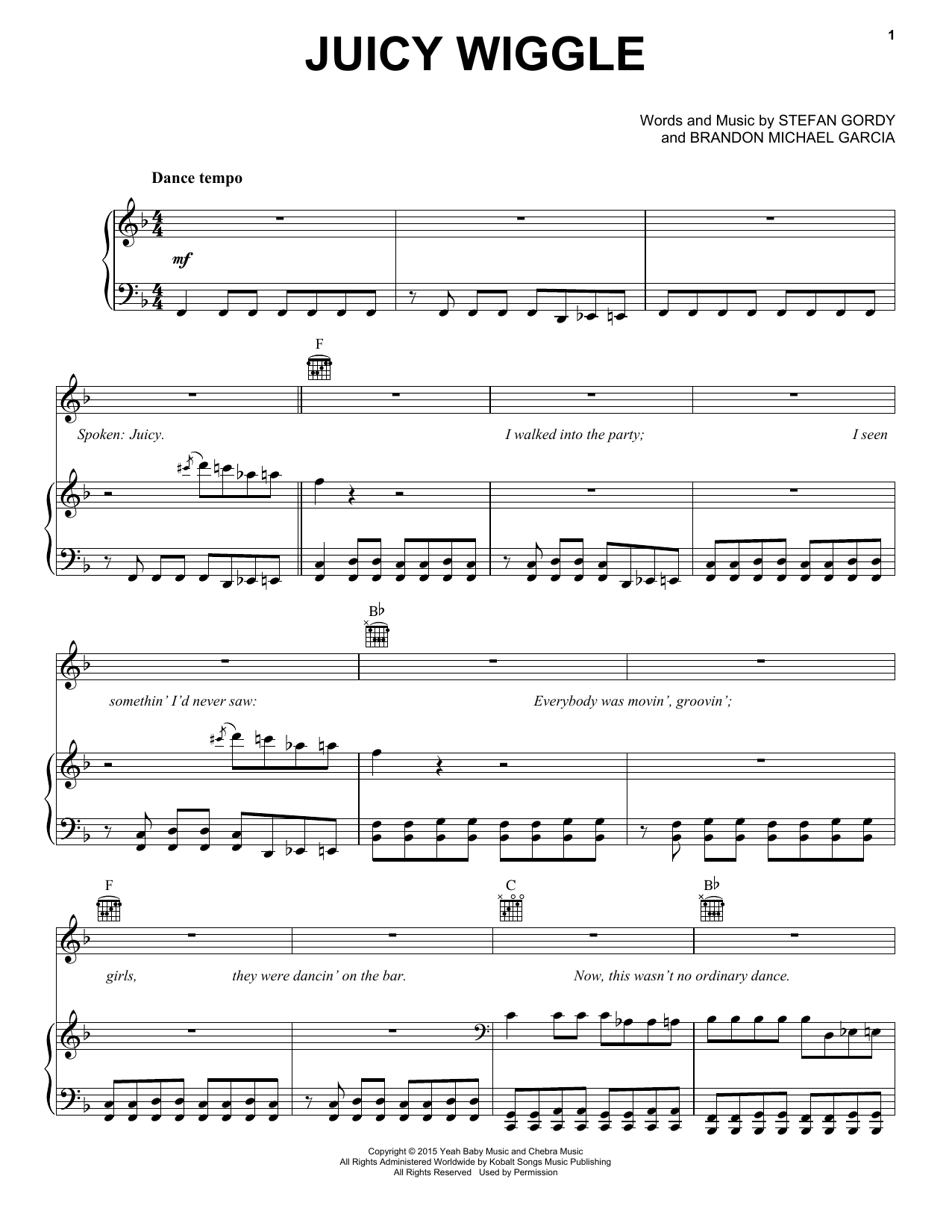 Redfoo Juicy Wiggle sheet music notes and chords. Download Printable PDF.