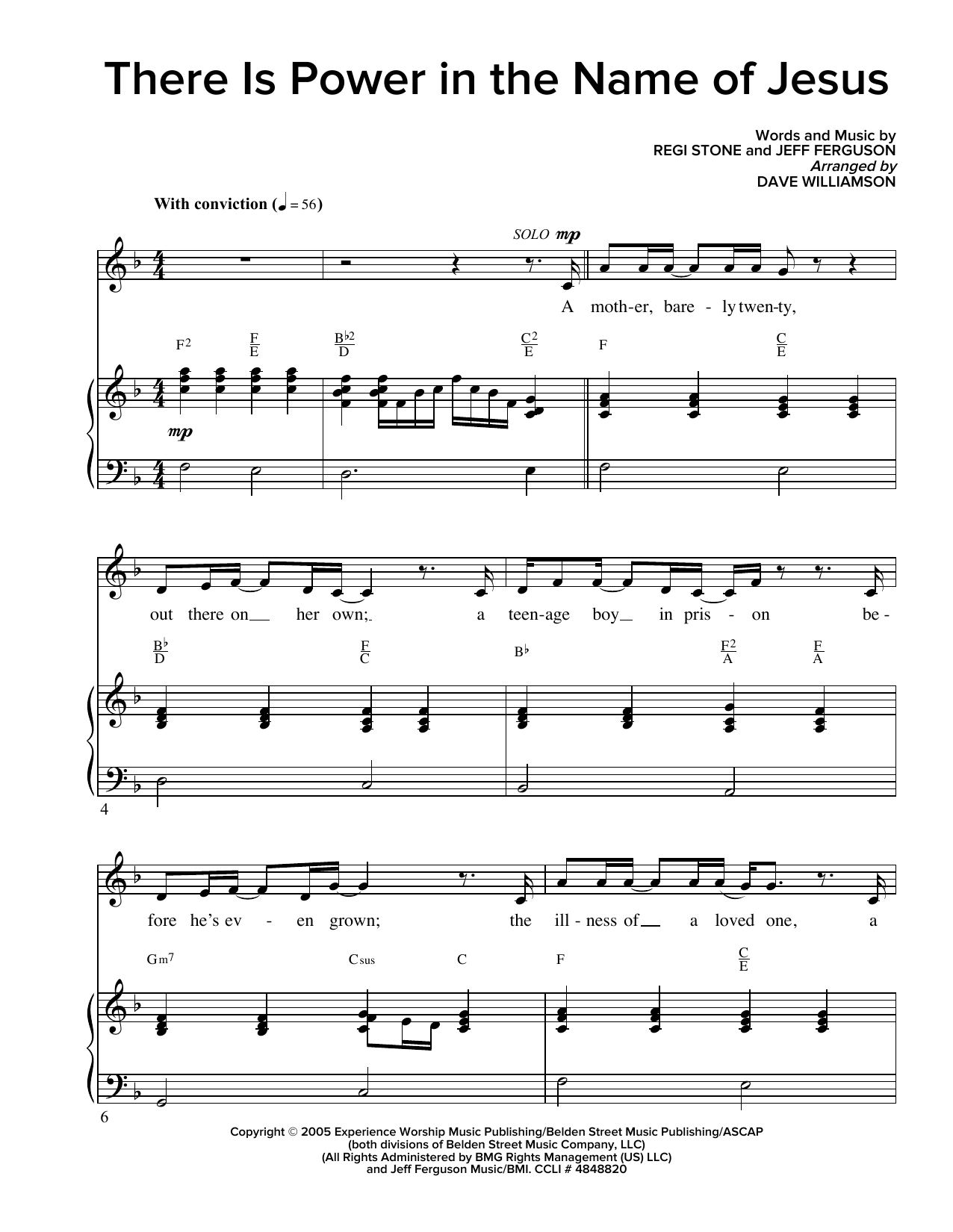 Learn to play Regi Stone There Is Power In The Name Of Jesus (arr. Dave Williamson) sheet music for SATB Choir in minutes. Price: 3.9900$ Regi Stone There Is Power In The Name Of Jesus (arr. Dave Williamson) sheet music notes and chords arranged for SATB Choir