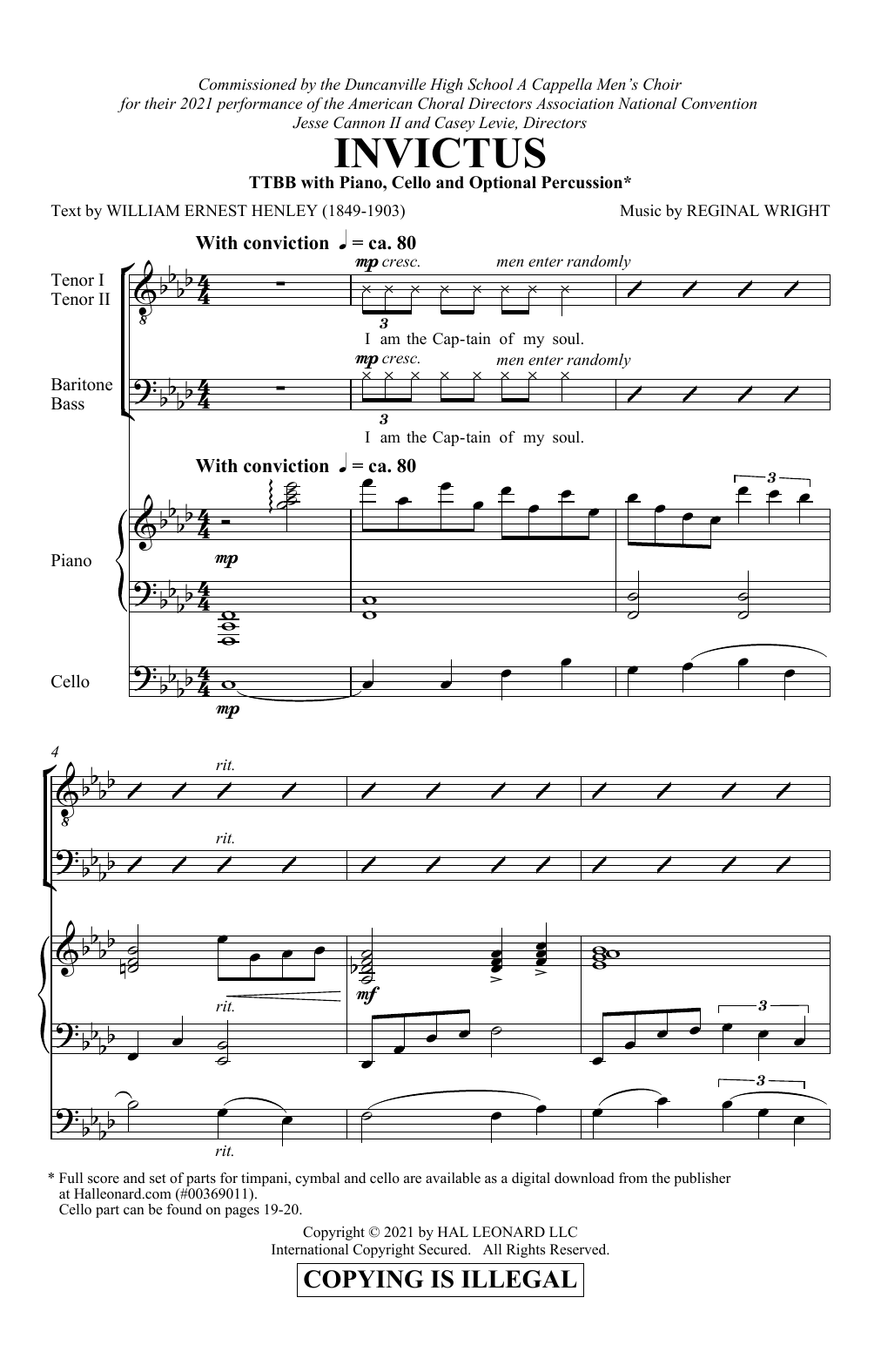 Reginal Wright Invictus sheet music notes and chords. Download Printable PDF.