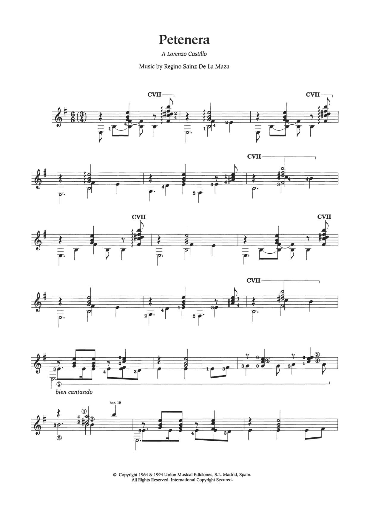 Learn to play Regino Sainz de la Maza Petenera sheet music for Solo Guitar in minutes. Regino Sainz de la Maza Petenera sheet music notes and chords