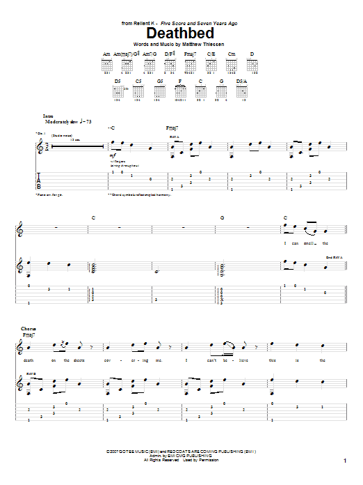 Relient K Deathbed sheet music notes and chords. Download Printable PDF.