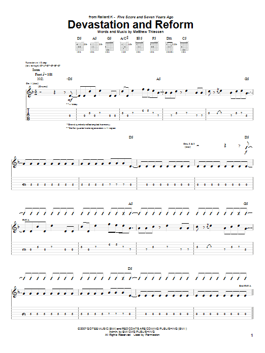 Learn to play Relient K Devastation And Reform sheet music for Guitar Tab in minutes. Price: 7.8900$ Relient K Devastation And Reform sheet music notes and chords arranged for Guitar Tab