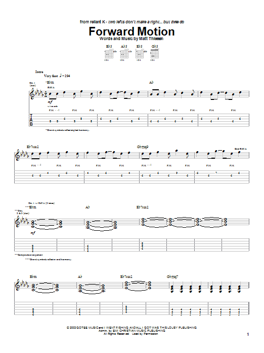 Relient K Forward Motion sheet music notes and chords. Download Printable PDF.