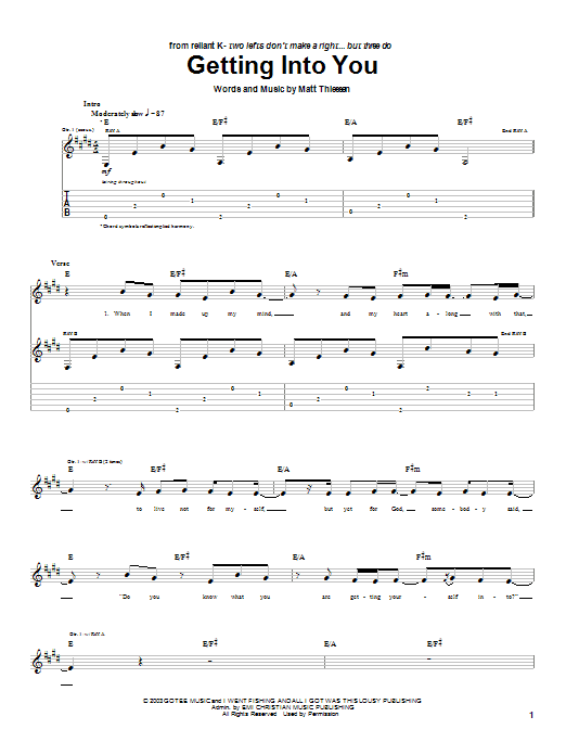 Relient K Getting Into You Sheet Music Pdf Notes Chords Christian Score Guitar Tab Download Printable Sku 27098