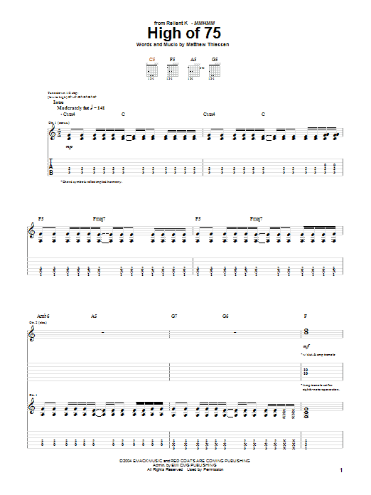 Relient K High Of 75 sheet music notes and chords. Download Printable PDF.