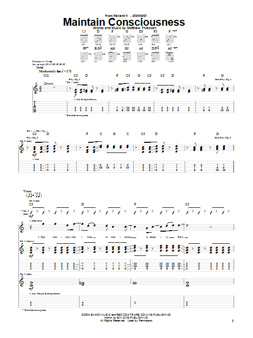 Relient K Maintain Consciousness sheet music notes and chords. Download Printable PDF.