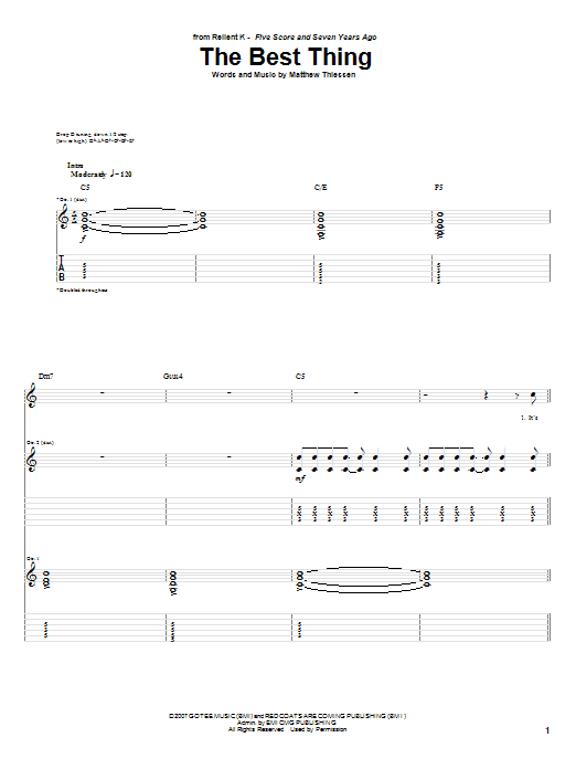 Learn to play Relient K The Best Thing sheet music for Guitar Tab in minutes. Price: 7.8900$ Relient K The Best Thing sheet music notes and chords arranged for Guitar Tab