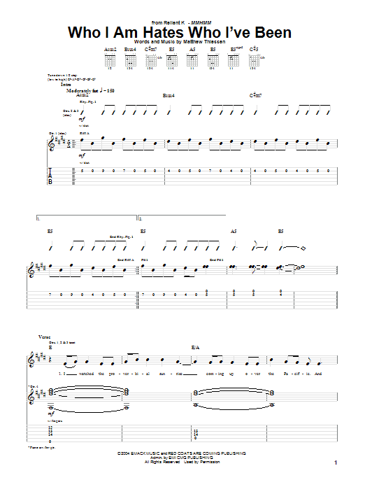 Relient K Who I Am Hates Who I Ve Been Sheet Music Pdf Notes Chords Pop Score Guitar Tab Download Printable Sku 51276